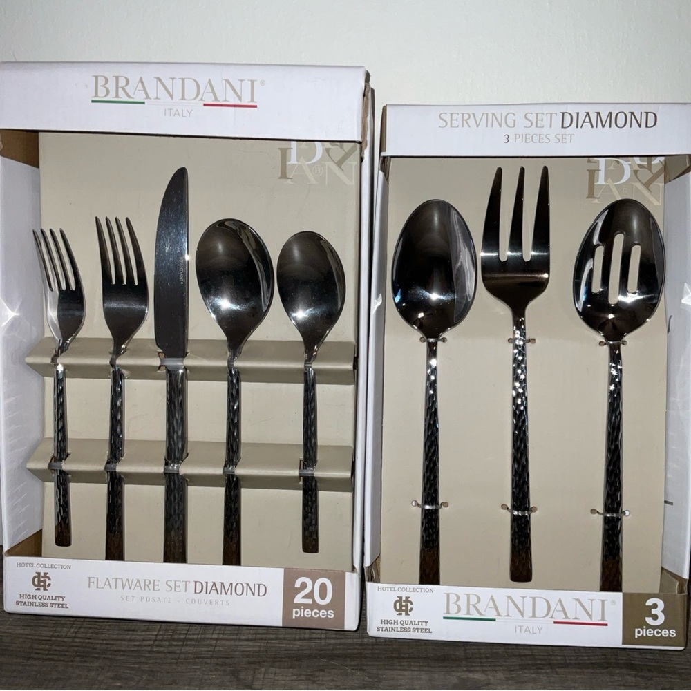 BRANDANI ITALY DIAMOND COLLECTION 20pc FLATWARE 3pc.SERVING 23pc.SET NEW IN BOX
